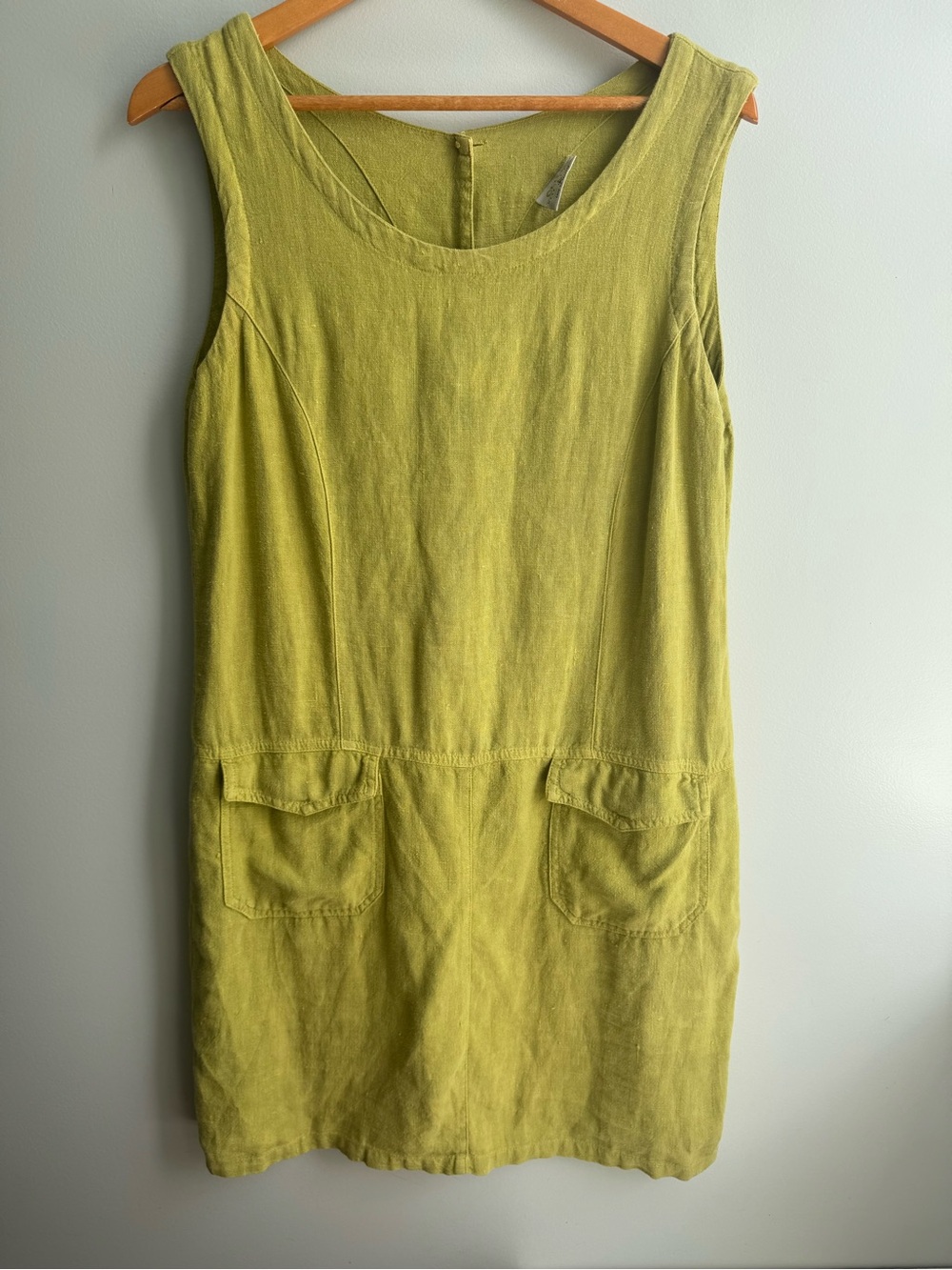 Sleeveless Lagenlook Linen Shift Dress in Chartreuse